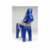 Далекарлийская лошадка 13 см синий синий с текстом