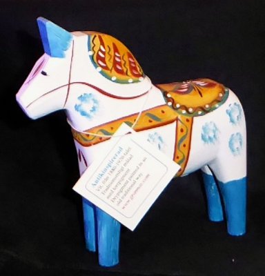 Dalahorse - Antique 17 cm white blue